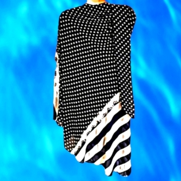 Rye l Polka Dot / Striped Navy and White Asymmetrical Dress NWOT - Picture 2 of 9